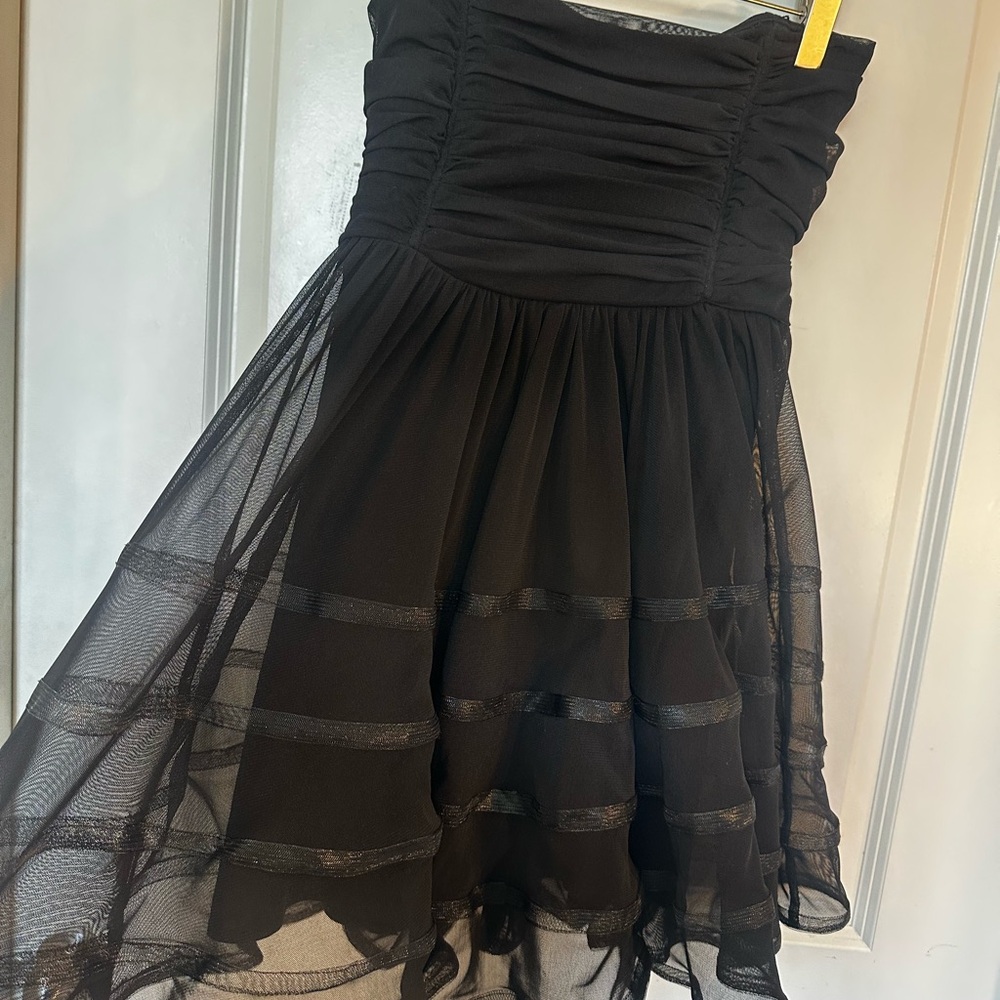 Betsey Johnson VTG Y2K Black Sweetheart Strapless Tulle Fit & Flare Mini Dress,S - Picture 9 of 11